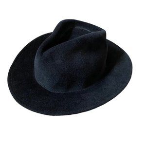 CLYDE Womens Black Wool Pinch Hat Wide Brim With Neck Shade Scarf